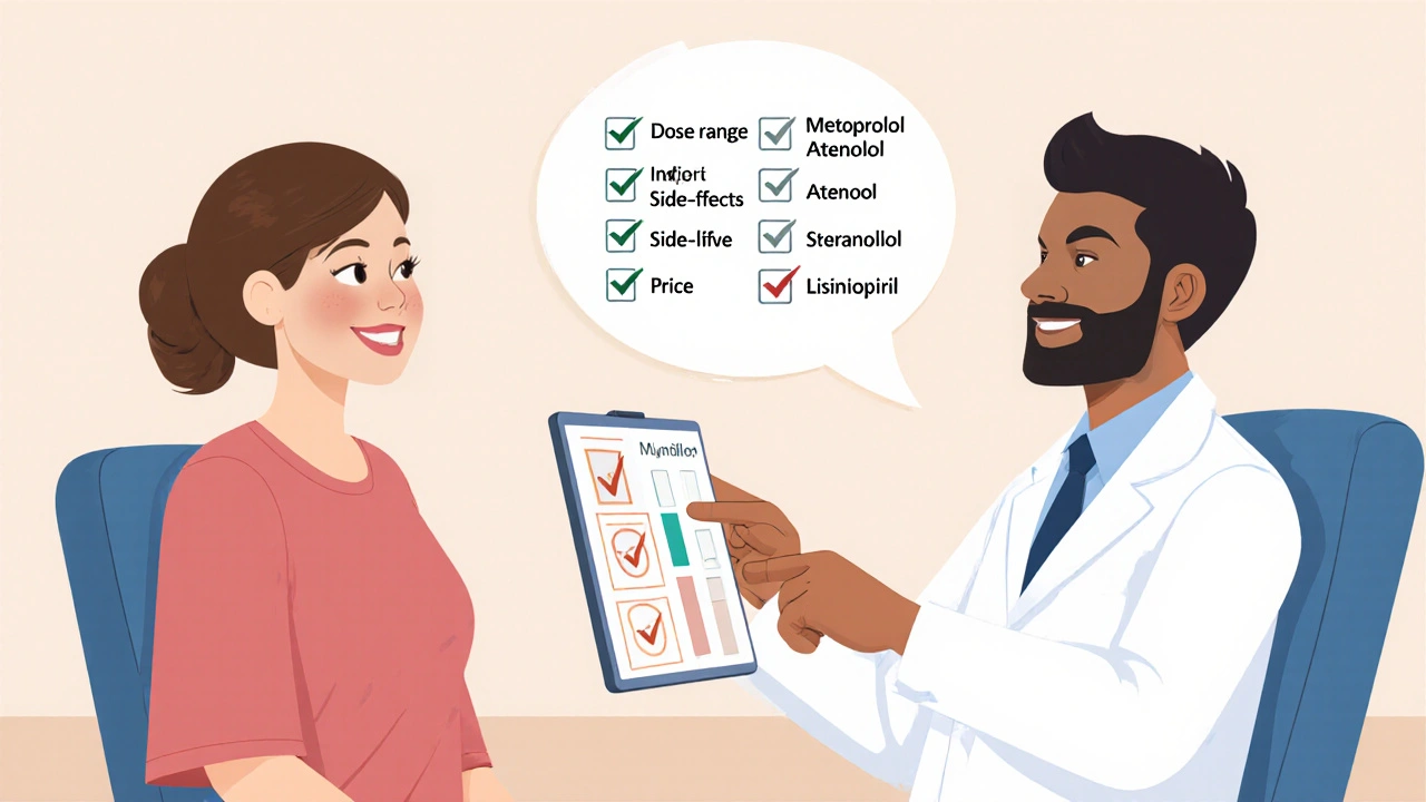 Doctor and patient discussing a checklist of medication factors.