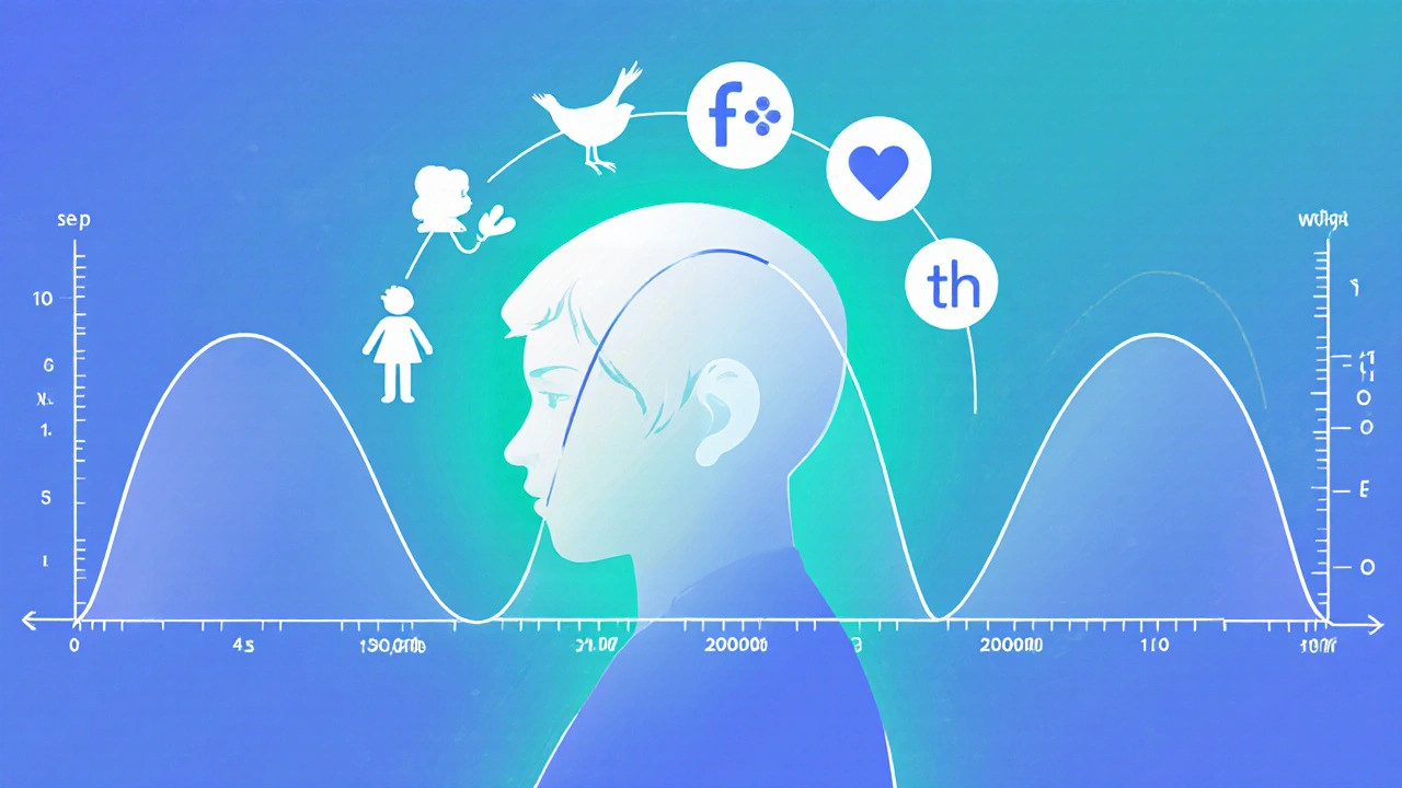 Audiogram shaped like a person with missing high-frequency sounds as fading icons