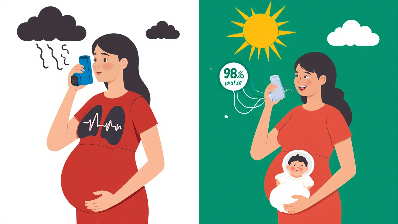 Side-by-side comparison of uncontrolled vs. controlled asthma during pregnancy.