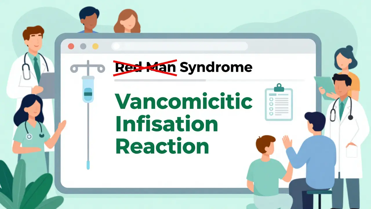 Electronic medical record updating term from 'Red Man Syndrome' to 'Vancomycin Infusion Reaction'.