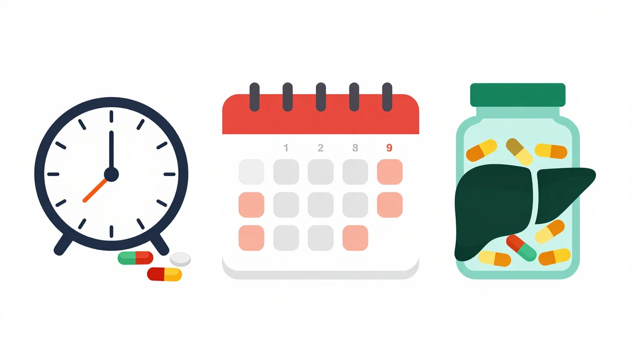 Three drug-induced liver failure timelines shown visually: acetaminophen, antibiotics, and herbal supplements with color-coded warning signs.