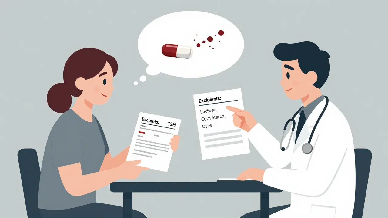 Doctor and patient reviewing blood results with a visual of uneven pill absorption, highlighting formulation differences.