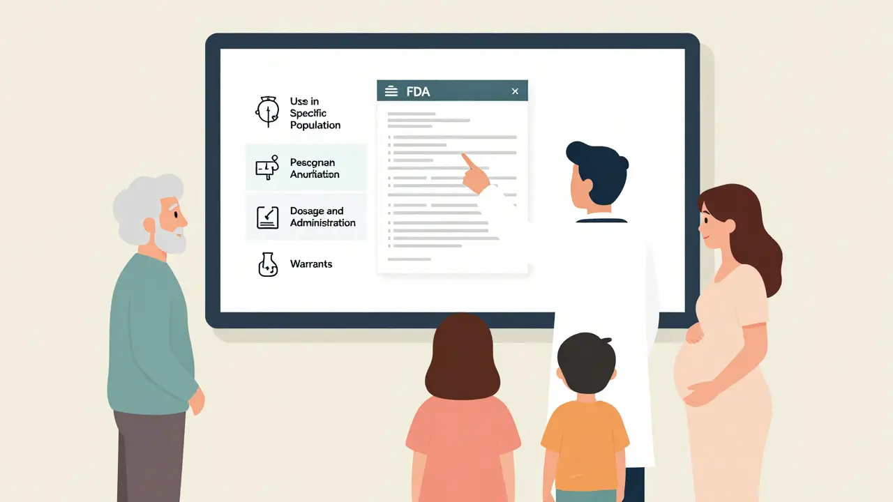 Doctor explaining FDA prescribing information to three different patients.