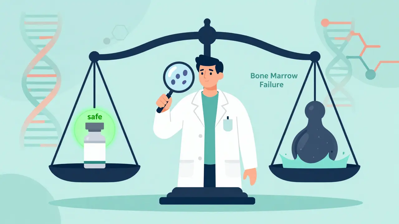 Scale showing safe vs. dangerous combination of gout and immunosuppressant drugs.