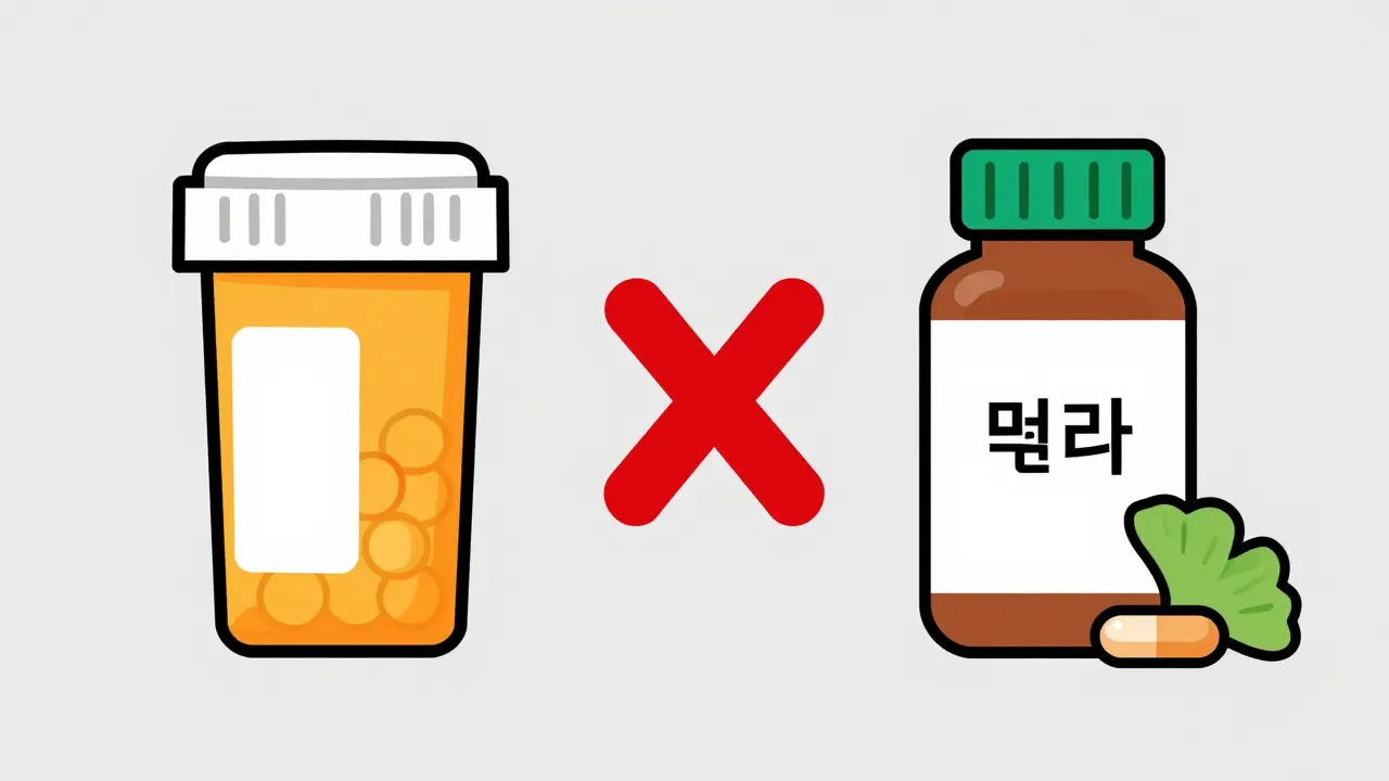 Visual warning showing a dangerous interaction between a prescription drug and a herbal supplement